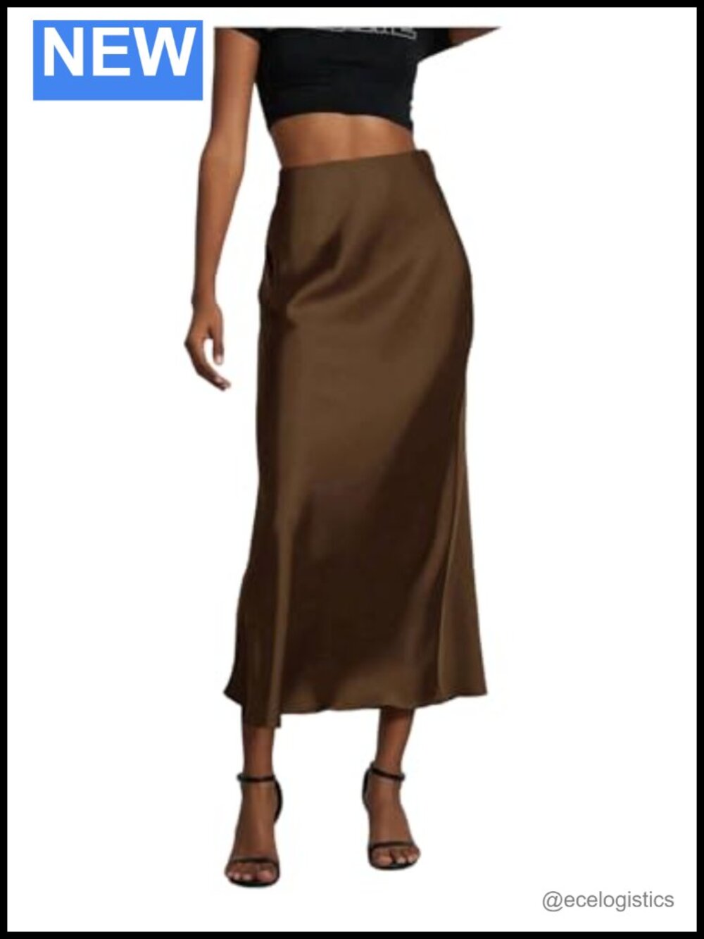 Satin Midi Skirt High Waist Flare Business Casual Work Pencil